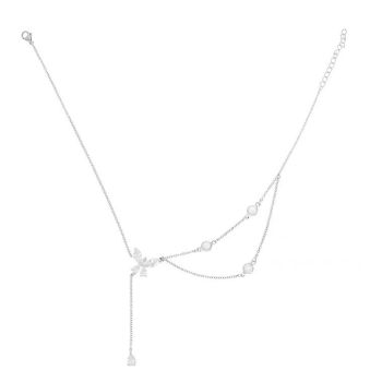 Necklace Women Alloy Bow Water Wave Chain Imitation pearl necklace