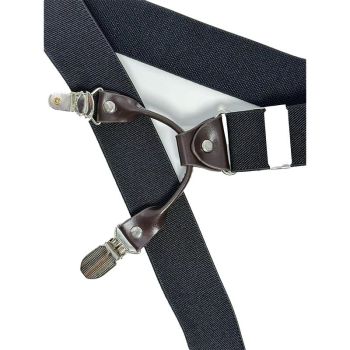 European Fan 6 Clip Men Suspenders Polyester Adjustable Mesh: Black and White