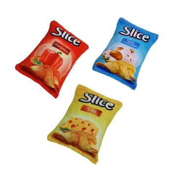 Plush Squeaky Pet Toy Potato Chips Jinda Toys Bright yellow popcorn flavor potato chips