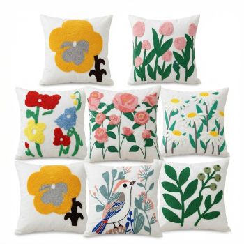 Faunus Cushion 45x45cm Cotton Linen Embroidery warbler bird 45*45 (excluding core)