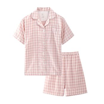 Cotton Short Sleeve Japanese Leisure Sleep Shorts Set Women's Sky Blue-Short Sleeve Shorts XL