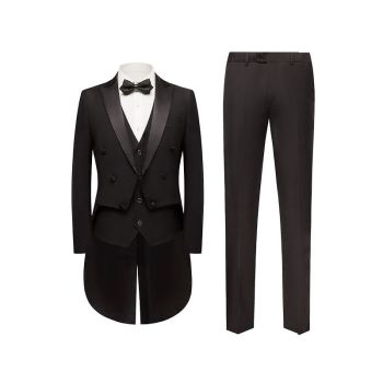 POSHAWN Mens 3 Piece Suit Double Breasted Black XL