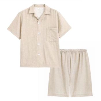 Japanese Cotton Pajama Suit Women Men Short Sleeve Women's Gray Poll Dot-Short Sleeve Shorts