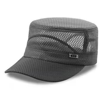 Men Mesh Flat Top Hat Sun Protection Outdoor Full net black Adjustable
