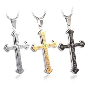 Puhai Stainless Steel Cross Necklace Silver Snake Bone Black