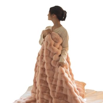 Velvet Blanket Polyester 180x200cm Creamy White Meters camel 100*180cm