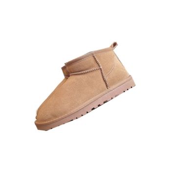 Women Cowhide Short Winter Boots Warm Anti slip Antelope Brown 36