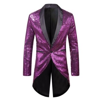 Men Sequin Suit One Button Casual Polyester Gold XL
