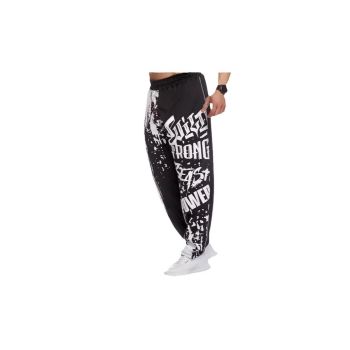 Men Headband Graffiti Straight Pants Polyester Black XXXL