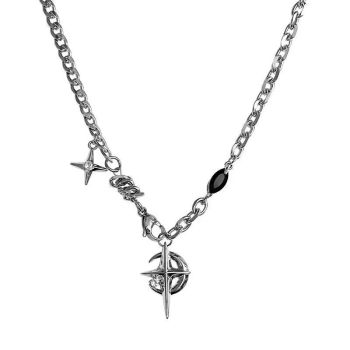 Titanium Steel Necklace Black Gem Star Hip Hop Titanium steel Awn star black gem necklace