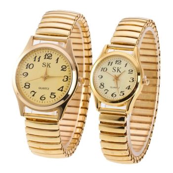 Quartz Watch Stainless Steel Elastic Band 38mm Golden white surface small size