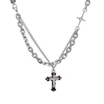 Alloy Cross Necklace O Chain 41-50cm Unisex High street three-layer cross necklace