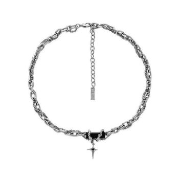 YX Men's Alloy Cross Chain Necklace Black Geometric... Black winding forest Awn star necklace