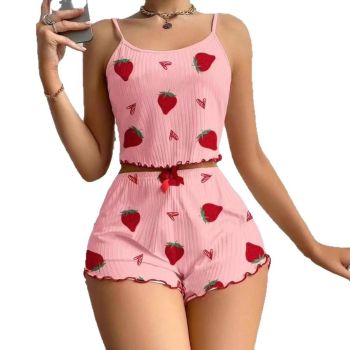 Women Sleepwear Set Summer Spandex Print White XL