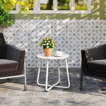 Metal Outdoor Side Table – Round Patio Table, Rust-Resistant Small End Coffee Table for Balcony, Garden, Porch, Living Room & Bedroom – Portable Accent Table for Indoor Outdoor Use, White