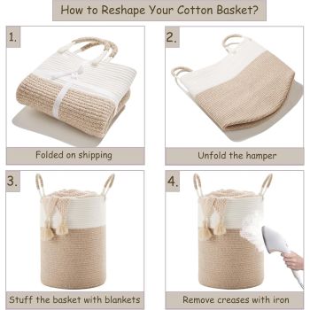 60L Cotton Rope Laundry Hamper Tall Woven Laundry Basket with Handles, Collapsible Clothes Hamper for Blankets Towels Laundry Storage Nursery Bedroom Bathroom Living Room