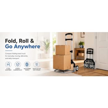 Folding Hand Truck, 1 Pack Portable Dolly Cart with Telescoping Handle, Lightweight Aluminum Alloy Foldable Hand Truck with Solid Rubber Wheels, Compact Moving Cart for Home, Office, Shopping, Travel