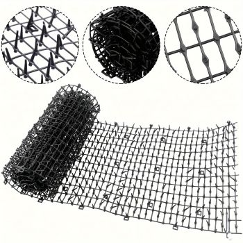 Anti-Cat Spike Mat for Garden, Balcony, and Fence Protection – Durable Plastic Mesh with Sharp Deterrent Spikes to Prevent Cats from Digging, Climbing, and Trespassing. Easy to Cut and Install. (Black)