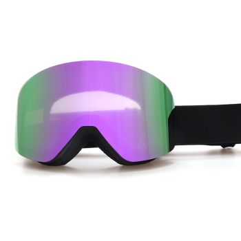 Magnetic Cylindrical Ski Goggles with UV400 Anti-Fog Dual-Lens, Impact-Resistant TPU Frame, Interchangeable Lens for Snow Sports, Includes Protective Case & Black Storage Bag (Purple)