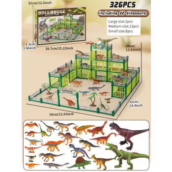 DIY Jurassic Theme Park Building Set for Kids, Creative Dinosaur Arena Toy with Realistic Dinosaurs and Palm Trees, Educational Playset for Ages 3+ to Build and Explore (326PCS, Brown)