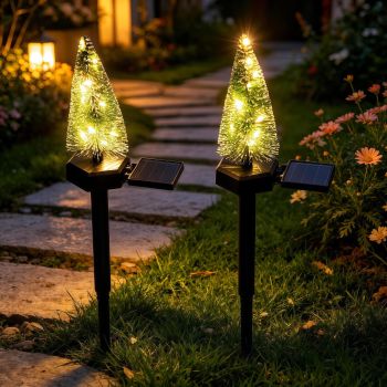 Solar Christmas Tree Garden LED Stake Light, Outdoor Yard Pathway Decoration with Warm or Multicolor Lights, Perfect for Holiday Festive Ambiance in Lawns, Flower Beds, and Fences (Colorful)