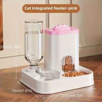 Automatic Pet Feeder and Water Dispenser Combo, 7-Day Capacity for Cats and Small Dogs, Self-Refilling Water Bowl with Gravity Flow, No Battery Needed, Modern White Design with Sturdy Base (Grey)