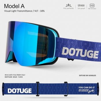 DOTUGE DGZ-12XS Ski Goggles with Italian REVO Coated Dual-Layer Anti-Fog Lens, UV400 Protection, Large Cylindrical Wide View, Compatible with Prescription Glasses, for Skiing and Snow Sports (B)