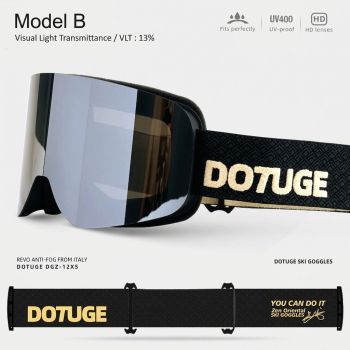 DOTUGE DGZ-12XS Ski Goggles with Italian REVO Coated Dual-Layer Anti-Fog Lens, UV400 Protection, Large Cylindrical Wide View, Compatible with Prescription Glasses, for Skiing and Snow Sports (C)