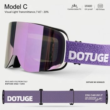 DOTUGE DGZ-12XS Ski Goggles with Italian REVO Coated Dual-Layer Anti-Fog Lens, UV400 Protection, Large Cylindrical Wide View, Compatible with Prescription Glasses, for Skiing and Snow Sports (D)