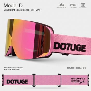 DOTUGE DGZ-12XS Ski Goggles with Italian REVO Coated Dual-Layer Anti-Fog Lens, UV400 Protection, Large Cylindrical Wide View, Compatible with Prescription Glasses, for Skiing and Snow Sports (E)