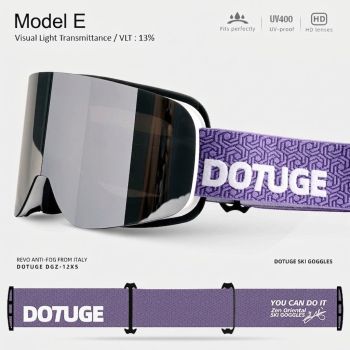 DOTUGE DGZ-12XS Ski Goggles with Italian REVO Coated Dual-Layer Anti-Fog Lens, UV400 Protection, Large Cylindrical Wide View, Compatible with Prescription Glasses, for Skiing and Snow Sports (F)
