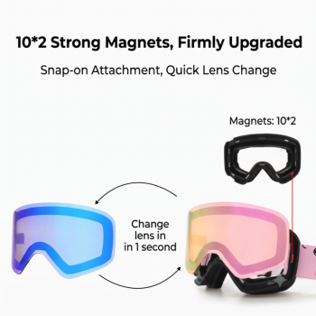 Kids Ski Goggles with Anti-Fog PC REVO Lens, UV400 Protection, Magnetic Quick-Change Lens, Compatible with Helmets & Eyeglasses, for Outdoor Snow Sports (OrangeRed)