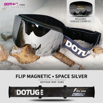 DOTUGE Magnetic Flip-Up Ski Goggles with Dual Frame Design, Anti-Fog HD Lens, Impact-Resistant TPU Frame, and Adjustable Strap for Winter Snow Sports (ObsidianBlack)