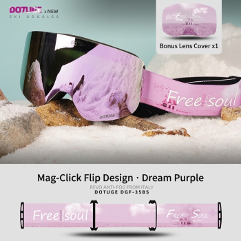 DOTUGE Magnetic Flip-Up Ski Goggles with Dual Frame Design, Anti-Fog HD Lens, Impact-Resistant TPU Frame, and Adjustable Strap for Winter Snow Sports (Rose)