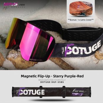 DOTUGE Magnetic Flip-Up Ski Goggles with Dual Frame Design, Anti-Fog HD Lens, Impact-Resistant TPU Frame, and Adjustable Strap for Winter Snow Sports (SpaceSilver)
