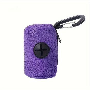 Portable Poop Bag Holder Dispenser for Dog Walking – Mesh Roll Bag Storage Case with Carabiner Clip, Easy One-Hand Pull for Outdoor Pet Waste Cleanup (Black)