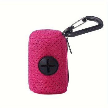 Portable Poop Bag Holder Dispenser for Dog Walking – Mesh Roll Bag Storage Case with Carabiner Clip, Easy One-Hand Pull for Outdoor Pet Waste Cleanup (Navy)