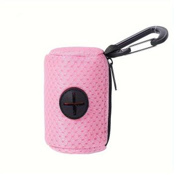 Portable Poop Bag Holder Dispenser for Dog Walking – Mesh Roll Bag Storage Case with Carabiner Clip, Easy One-Hand Pull for Outdoor Pet Waste Cleanup (Purple)