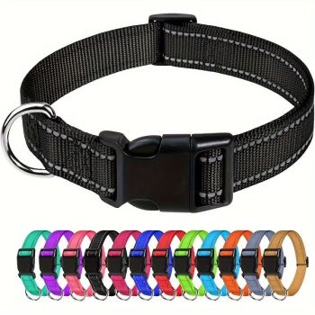 Reflective Dog Collar with Adjustable Nylon Webbing – Safe & Visible Pet Gear for Walks, Outdoor Adventures, and Nighttime Visibility (S, Grey)
