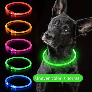 USB Rechargeable LED Glow Pet Collar, Soft Silicone Night Safety Dog & Cat Collar with 6 Colors, 3 Modes, Adjustable Length for Small, Medium, Large Pets, Ideal for Evening Walks and Outdoor Visibility (M, Blue)