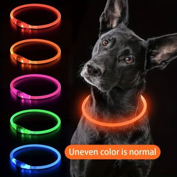USB Rechargeable LED Glow Pet Collar, Soft Silicone Night Safety Dog & Cat Collar with 6 Colors, 3 Modes, Adjustable Length for Small, Medium, Large Pets, Ideal for Evening Walks and Outdoor Visibility (M, Green)