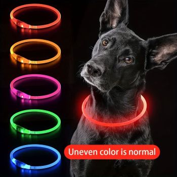 USB Rechargeable LED Glow Pet Collar, Soft Silicone Night Safety Dog & Cat Collar with 6 Colors, 3 Modes, Adjustable Length for Small, Medium, Large Pets, Ideal for Evening Walks and Outdoor Visibility (S, Purple)
