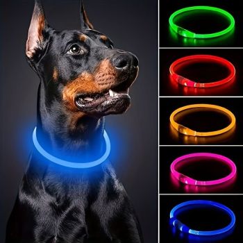 USB Rechargeable LED Glow Pet Collar, Soft Silicone Night Safety Dog & Cat Collar with 6 Colors, 3 Modes, Adjustable Length for Small, Medium, Large Pets, Ideal for Evening Walks and Outdoor Visibility (S, Red)