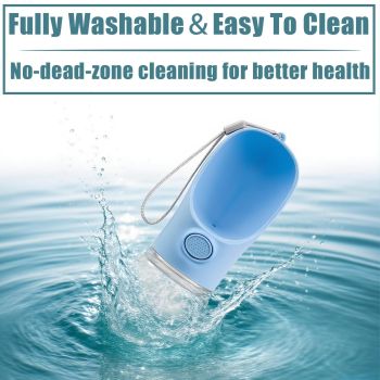 Portable Pet Water Bottle for Outdoor Walks, Travel, and Hiking – Leak-Proof Dog Water Dispenser with Bowl, Easy One-Hand Operation for Dogs, Cats, and Small Pets (450ML（25*7cm）, Blue)