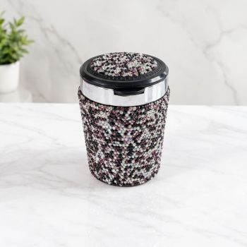 Diamond-Studded Car Ashtray with LED Lid Indicator, Portable Universal Auto Interior Accessory for Smoking Ash Storage, Fits Vehicle Cup Holders, Office Desk and Home Use (Pink)