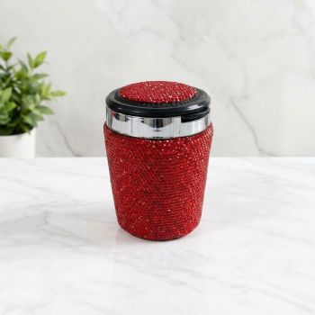 Diamond-Studded Car Ashtray with LED Lid Indicator, Portable Universal Auto Interior Accessory for Smoking Ash Storage, Fits Vehicle Cup Holders, Office Desk and Home Use (Purple)
