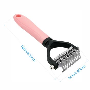 Professional Pet Dematting Comb for Dogs and Cats - Stainless Steel Grooming Tool for Removing Tangles, Mats, and Loose Undercoat Hair, Ideal for Long-Haired and Thick-Coated Breeds - L - Blush
