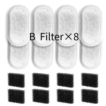 Replacement Pet Water Fountain Filter Kit with Runway Filter, Round Foam, and Square Activated Carbon Pad for Clean, Fresh Drinking Water for Cats and Dogs (B Filter×12)