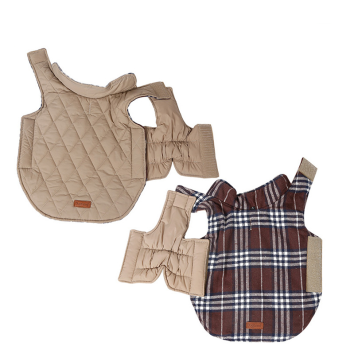 Reversible Winter Dog Coat with Plaid and Quilted Sides, Warm Cotton-Filled Vest for Outdoor Walks, Adjustable Velcro Straps for a Secure Fit (L, Green)