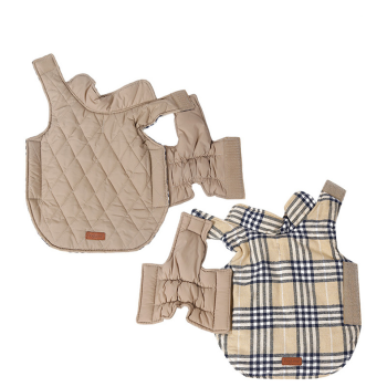 Reversible Winter Dog Coat with Plaid and Quilted Sides, Warm Cotton-Filled Vest for Outdoor Walks, Adjustable Velcro Straps for a Secure Fit (S, Brown)